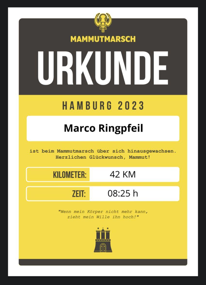 Urkunde Mammutmarsch Hamburg 42K